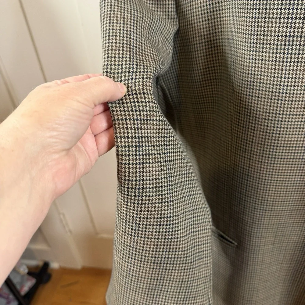 Ralph Lauren Houndstooth Lambswool Brown Tweed Blazer 46R LARP Cosplay Preppy‎